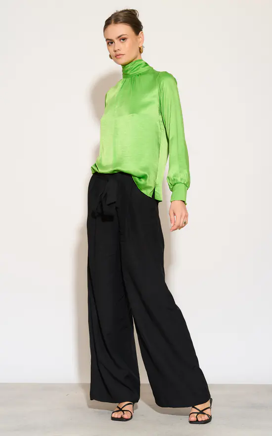 Green Satin High Neck Top - jqwholesale.com