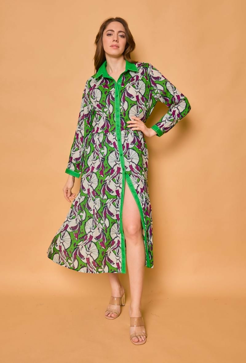 Cotton shirt dress - Green
