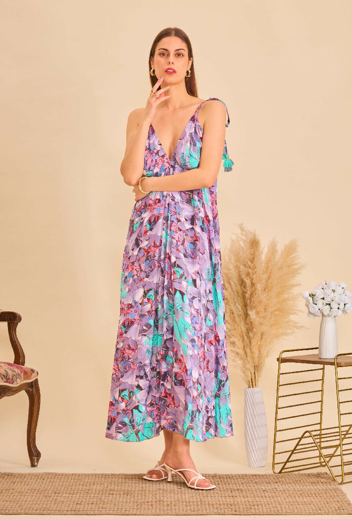 Long bohemian silk backless dress - Gray