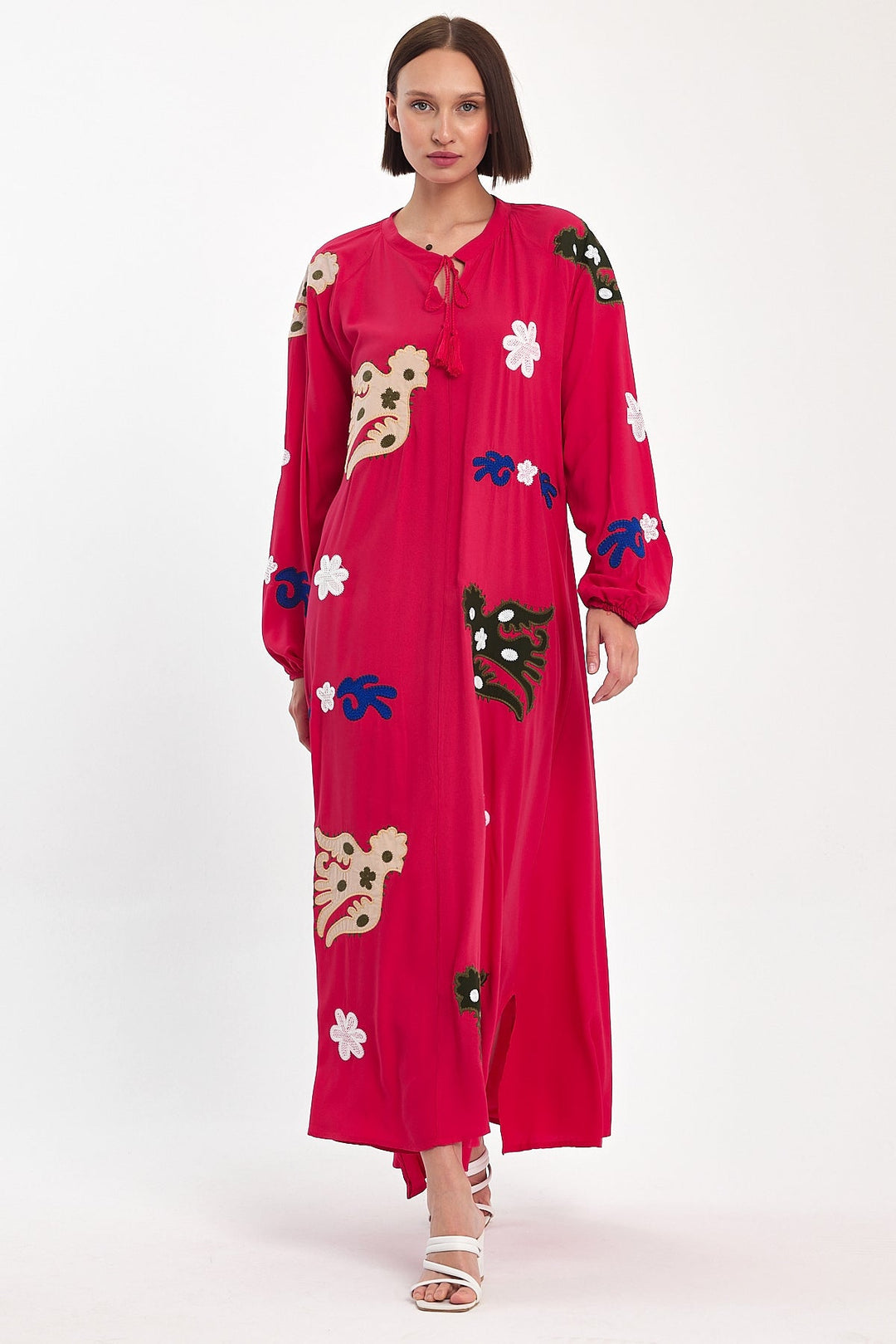 Embroidered Maxi Dress with Statement Motifs in Pink