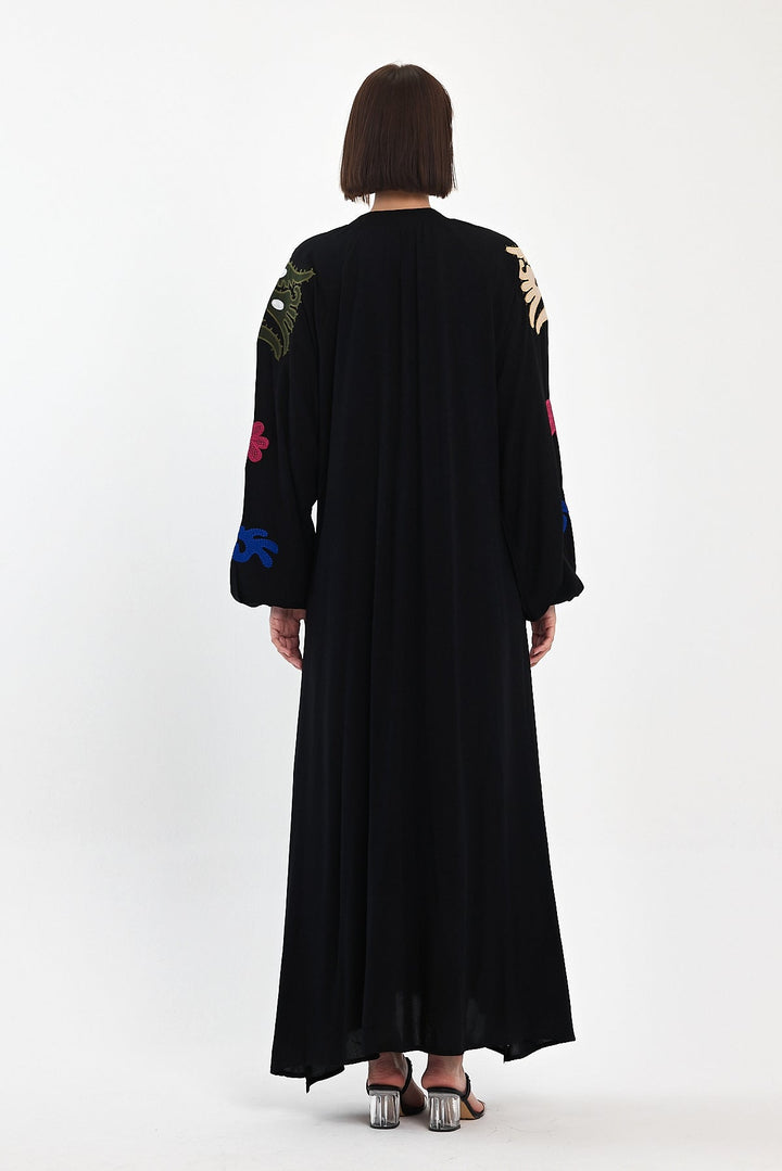 Embroidered Maxi Dress with Statement Motifs in Black