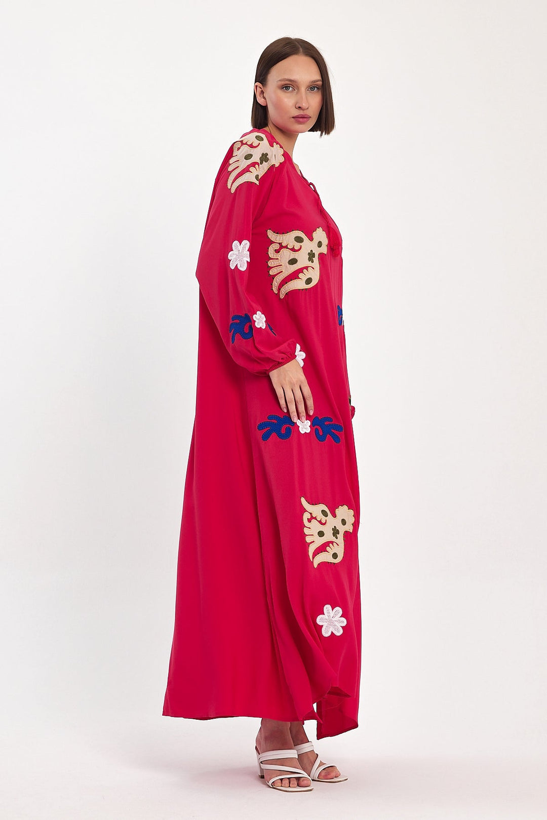 Embroidered Maxi Dress with Statement Motifs in Pink