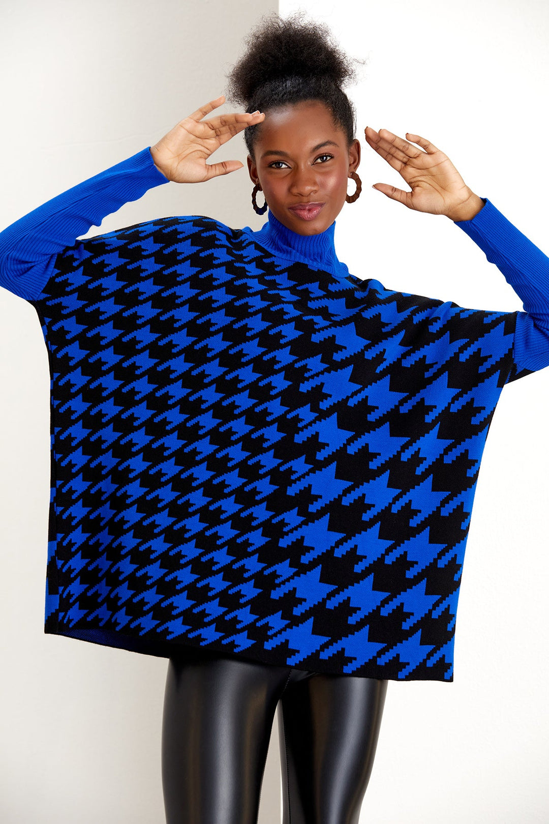 High Neck Oversize Goose Footprint Jumper in Black/Sax (PRE-ORDER) - jqwholesale.com