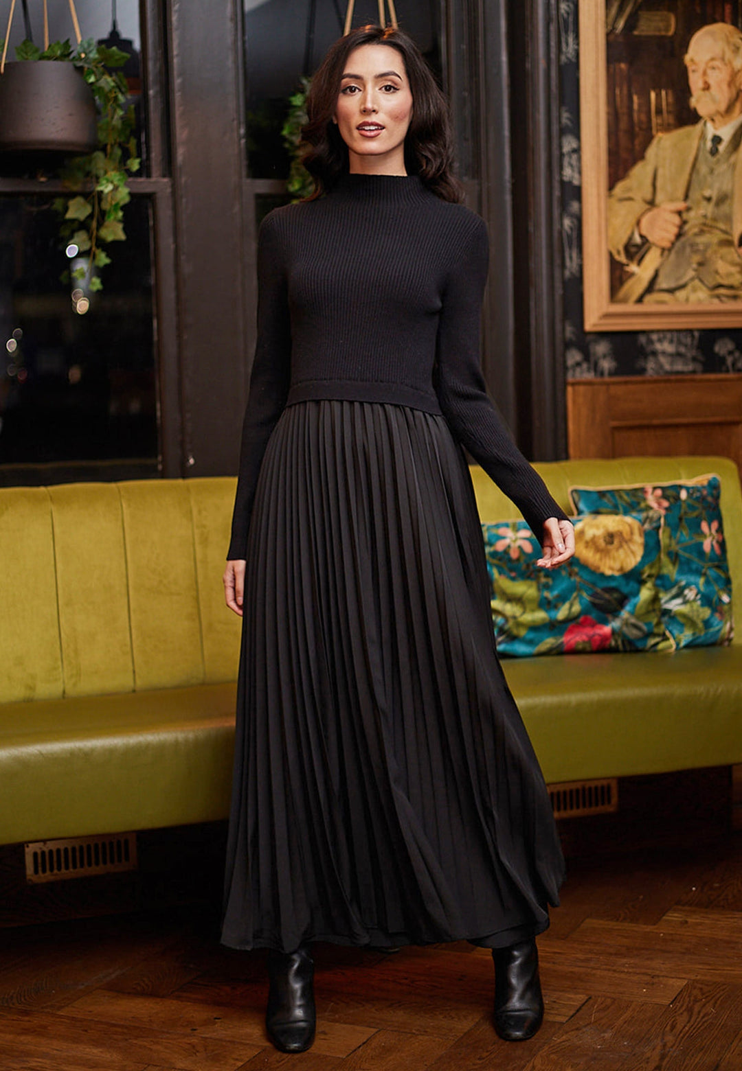 (4P.PACK) Knit Top and Pleated Skirt Maxi Dress in Black - jqwholesale.com