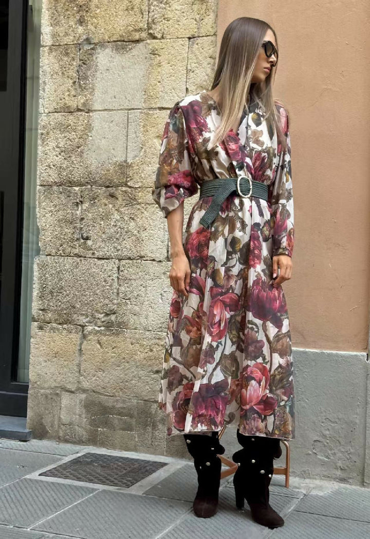 Flowy Long Floral Print Dress — Romantic Elegance