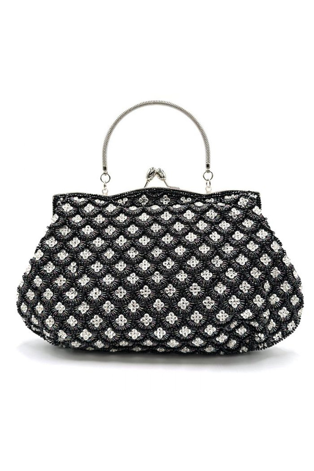 Black Beaded Soft Clutch Bag - jqwholesale.com