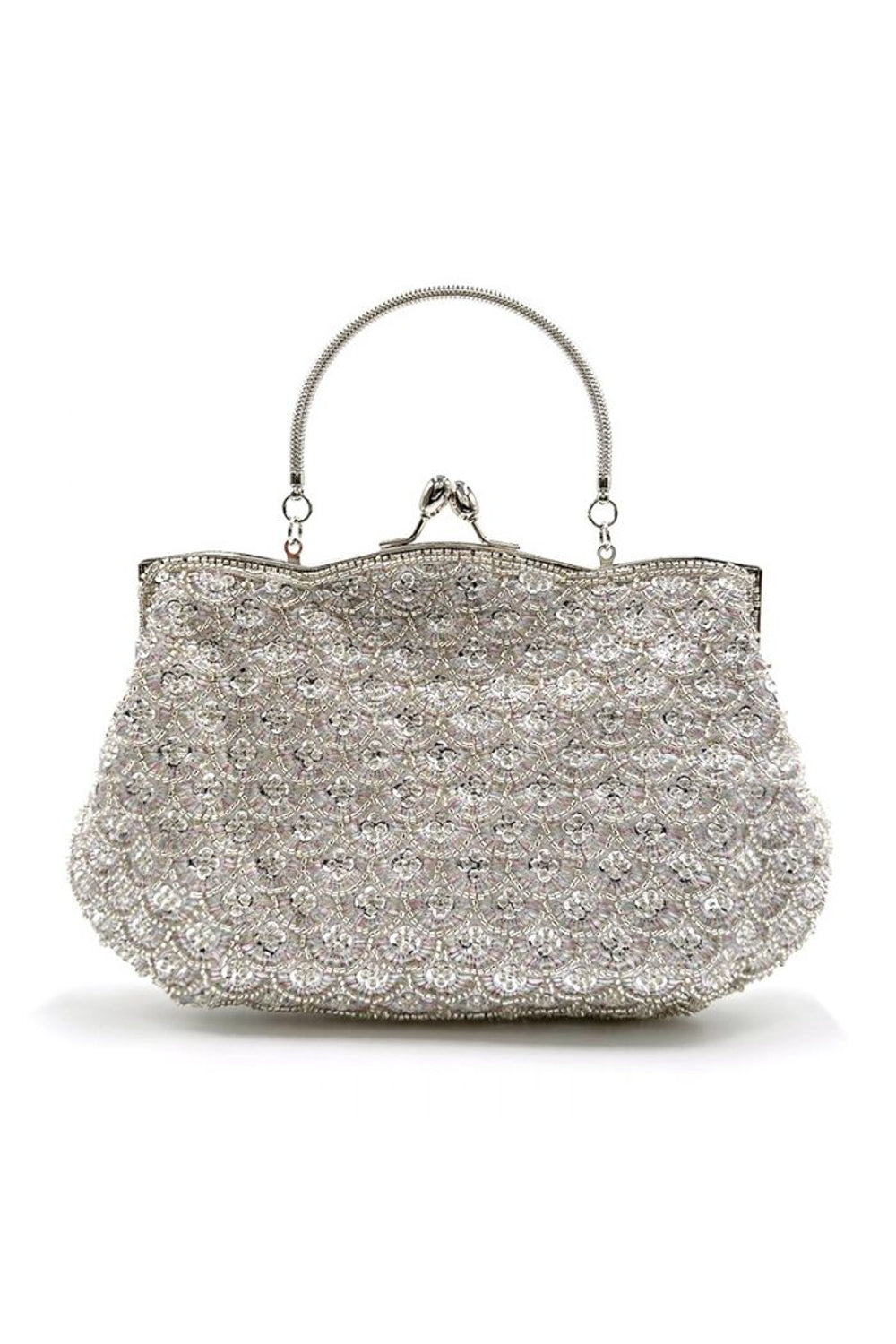 Silver Beaded Soft Clutch Bag - jqwholesale.com