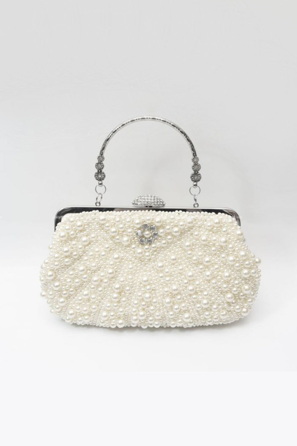 Ivory Pearl And Crystal Clutch Bag - jqwholesale.com