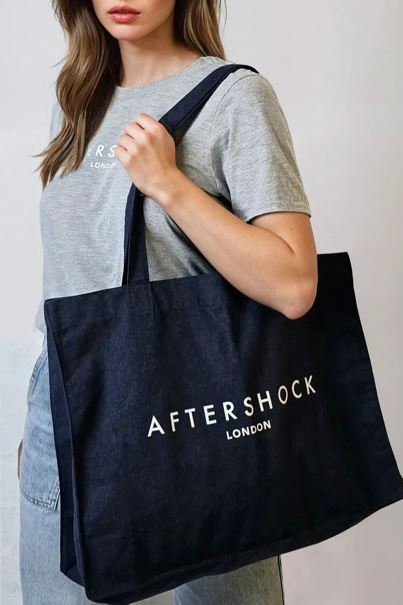 Navy Logo Canvas Tote Bag - jqwholesale.com