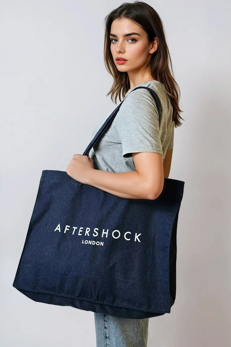 Navy Logo Canvas Tote Bag - jqwholesale.com