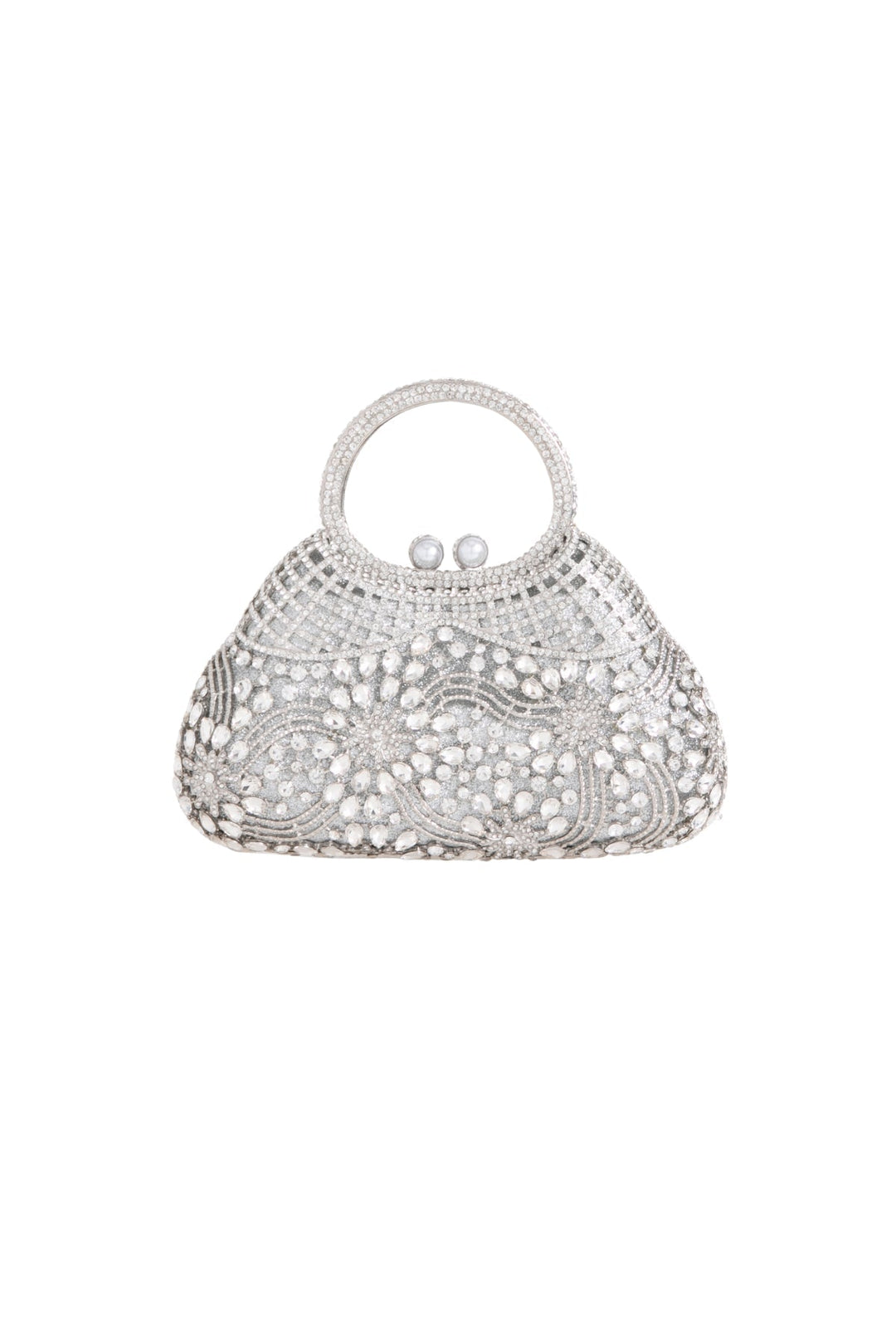Silver Crystal Embellished Evening Bag - jqwholesale.com
