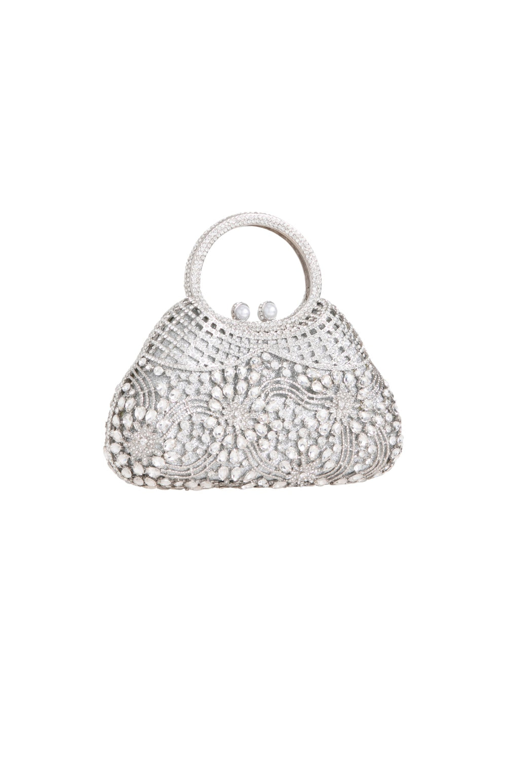 Silver Crystal Embellished Evening Bag - jqwholesale.com