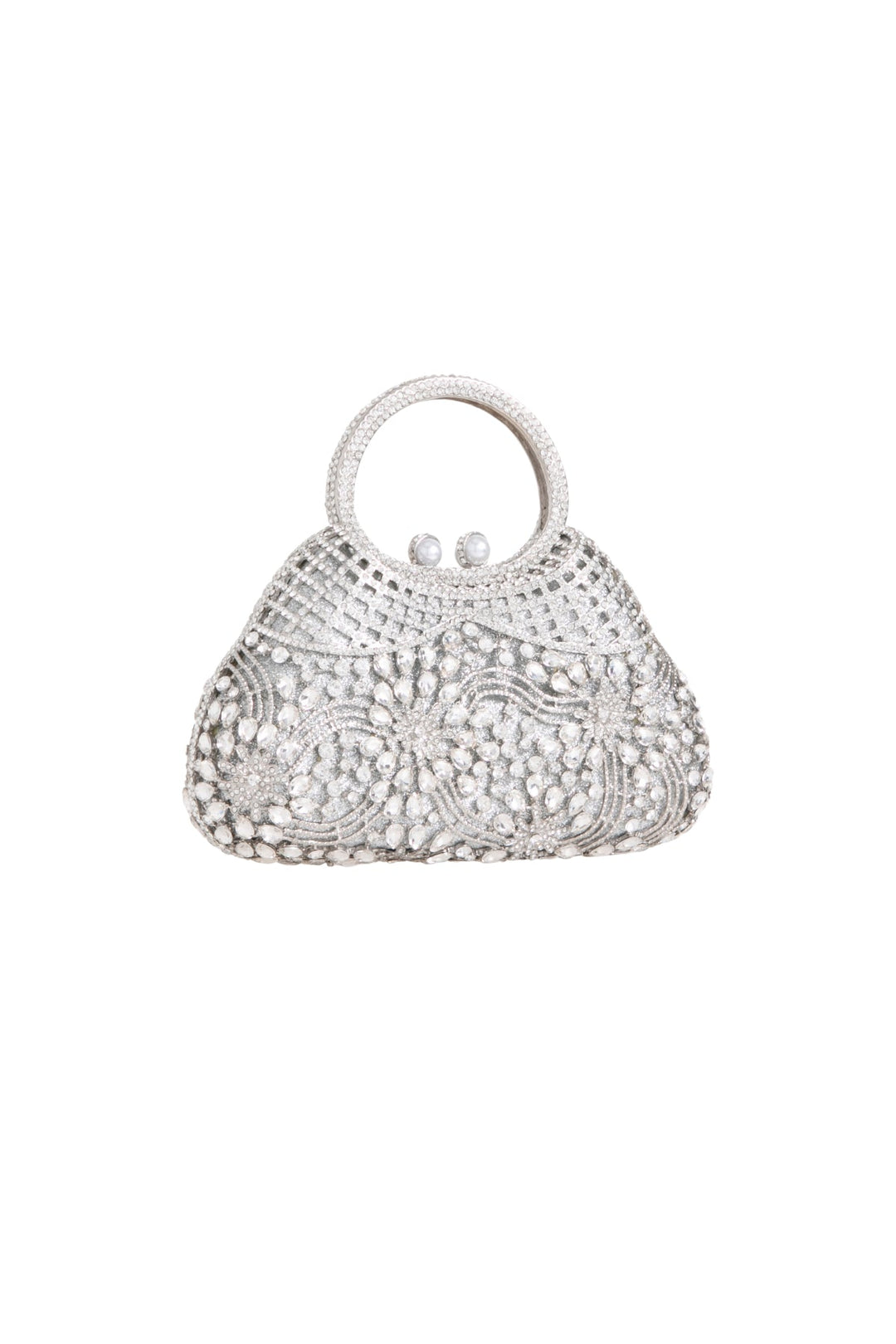 Silver Crystal Embellished Evening Bag - jqwholesale.com