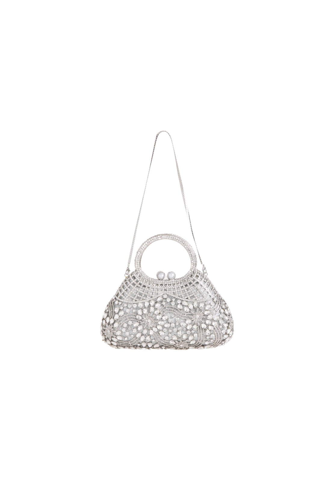 Silver Crystal Embellished Evening Bag - jqwholesale.com