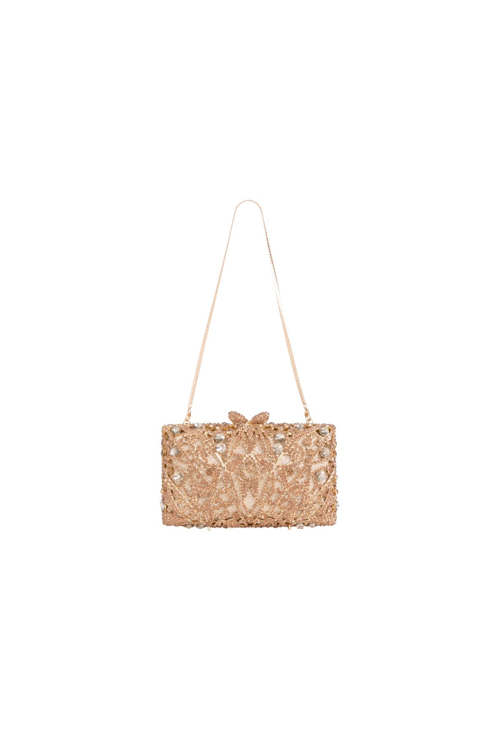 Gold Crystal Embellished Clutch Bag - jqwholesale.com