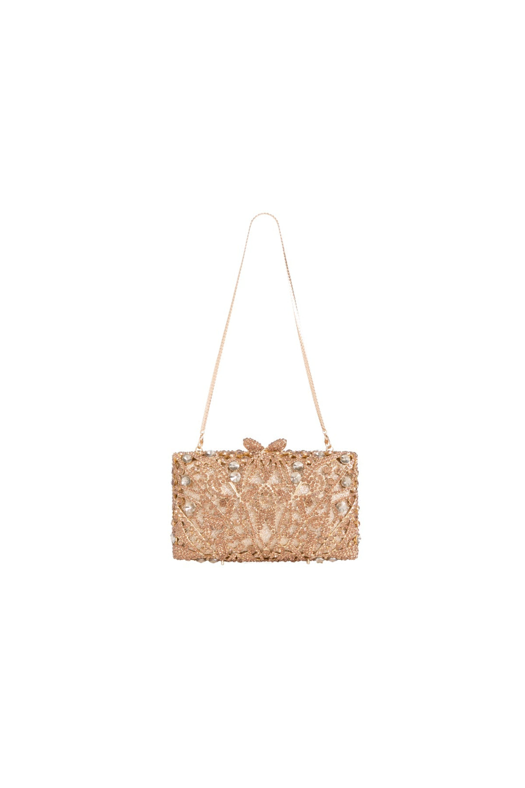Gold Crystal Embellished Clutch Bag - jqwholesale.com