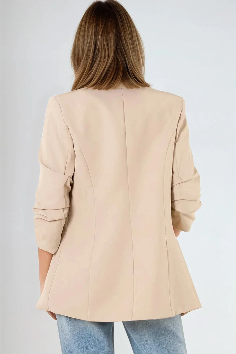 Beige Blazer with Ruched Sleeves - jqwholesale.com