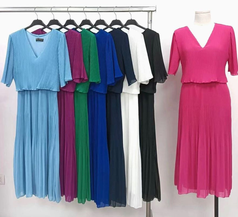 Plain Plissee Pleated Layered Maxi Dress