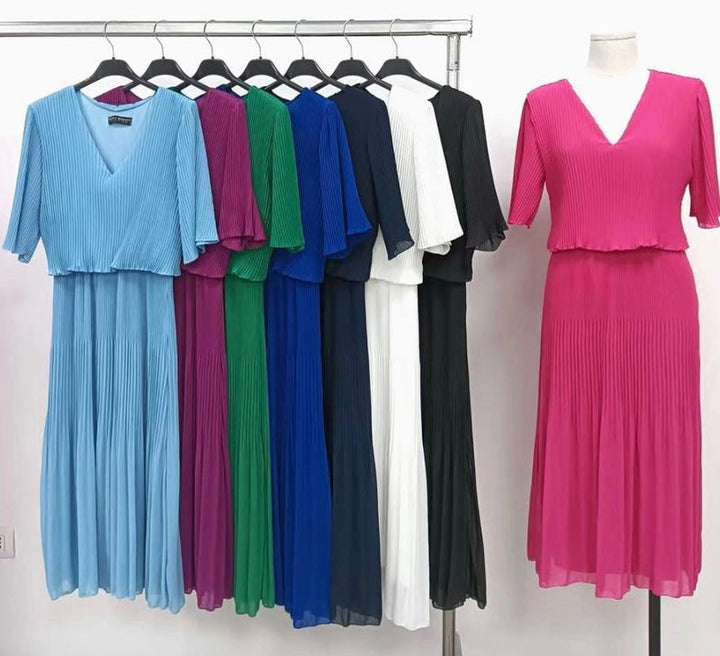 Plain Plissee Pleated Layered Maxi Dress - jqwholesale.com