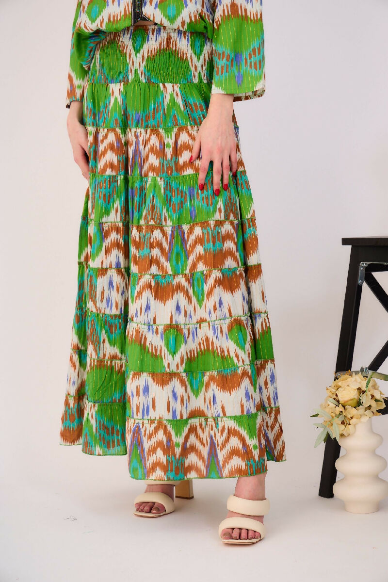 Long bohemian smock skirt - Green