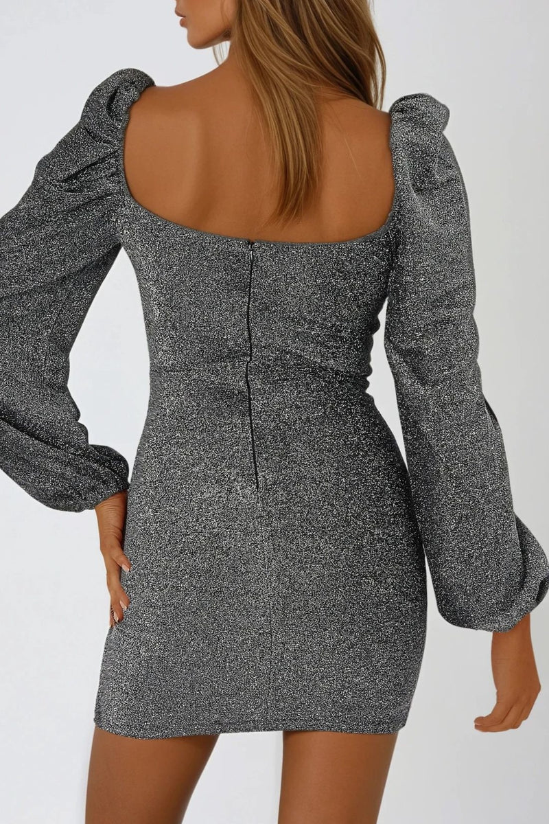 Silver Long Sleeve Mini Dress - jqwholesale.com