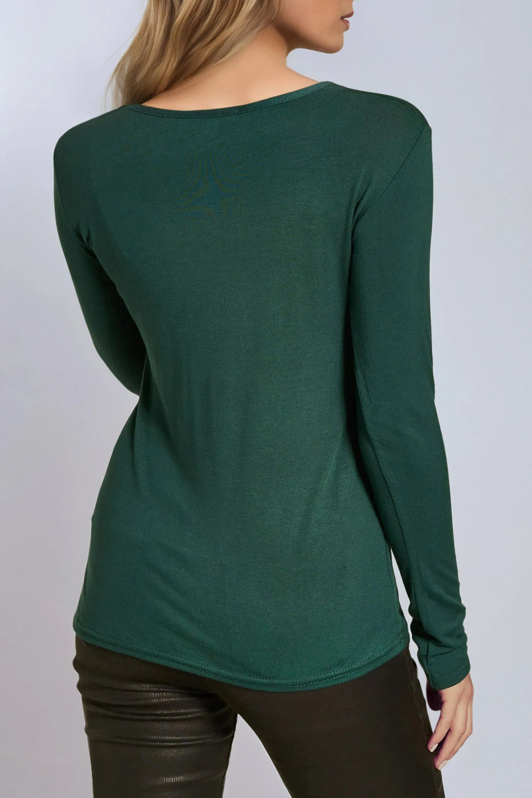Green Round Neck Long Sleeve Top - jqwholesale.com