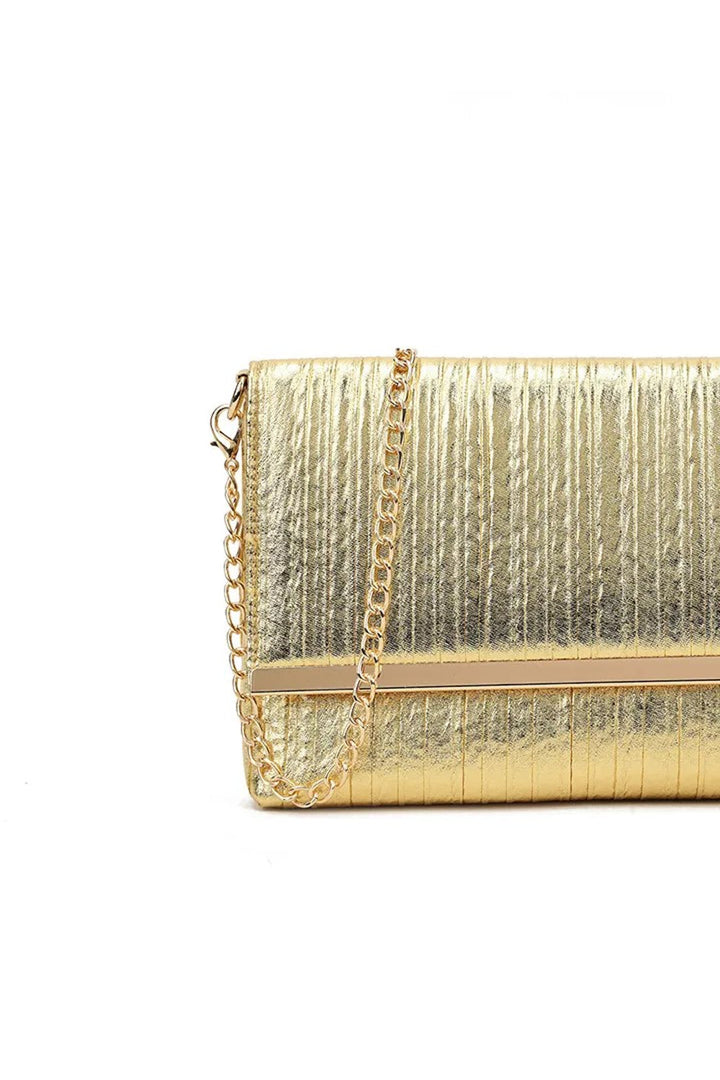Gold Pleated Clutch Bag - jqwholesale.com