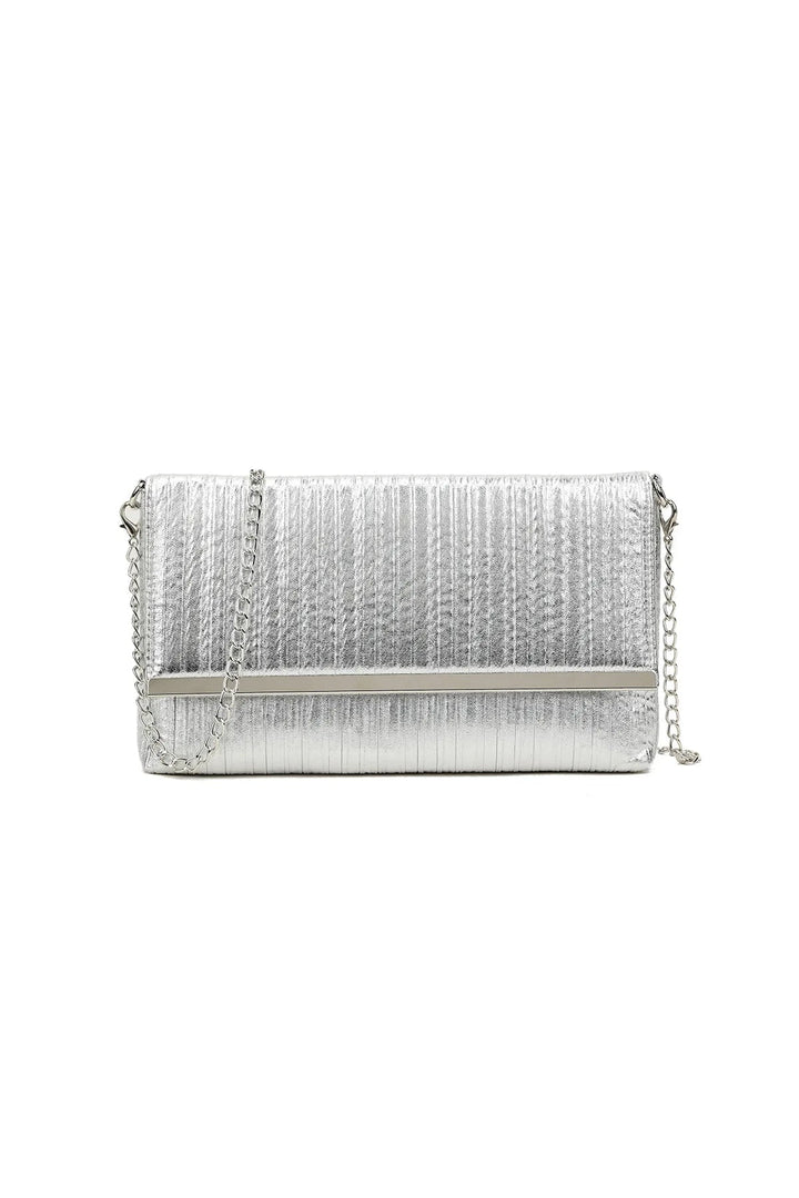 Silver Pleated Clutch Bag - jqwholesale.com