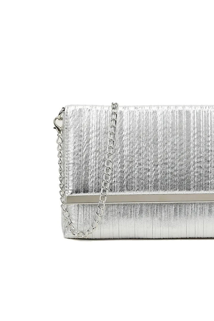 Silver Pleated Clutch Bag - jqwholesale.com