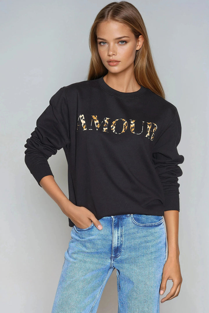 Black Amour Leopard Print Sweatshirt - jqwholesale.com