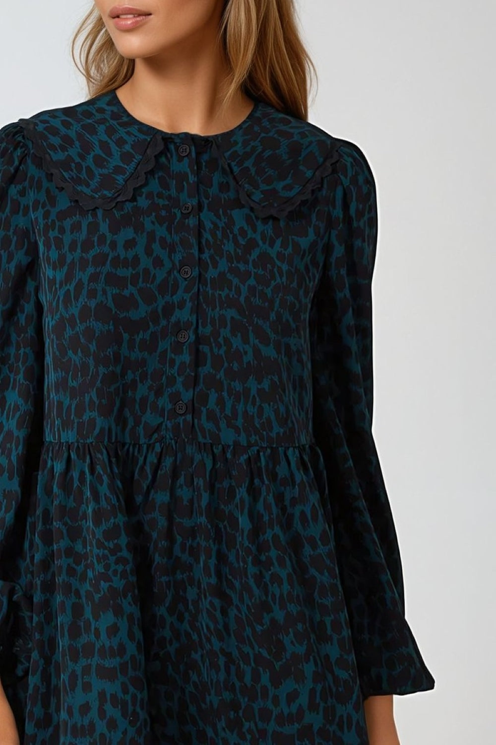 Teal Animal Print Smock Mini Dress - jqwholesale.com