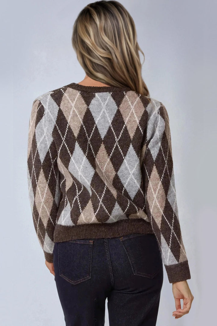 Light Brown Grey Wool Blend Jacquard Jumper - jqwholesale.com