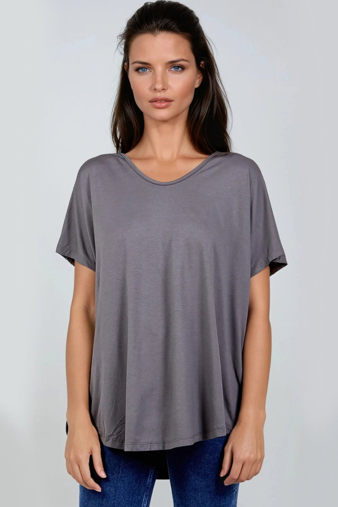 Charcoal Oversized V Neck T Shirt - jqwholesale.com