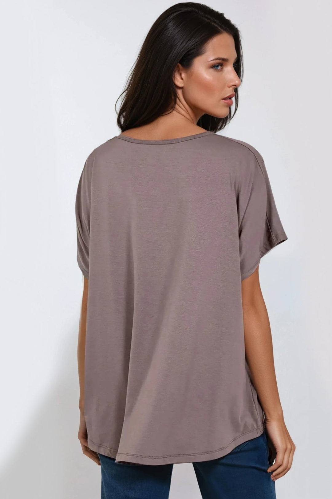Mocha Oversized V Neck T Shirt - jqwholesale.com