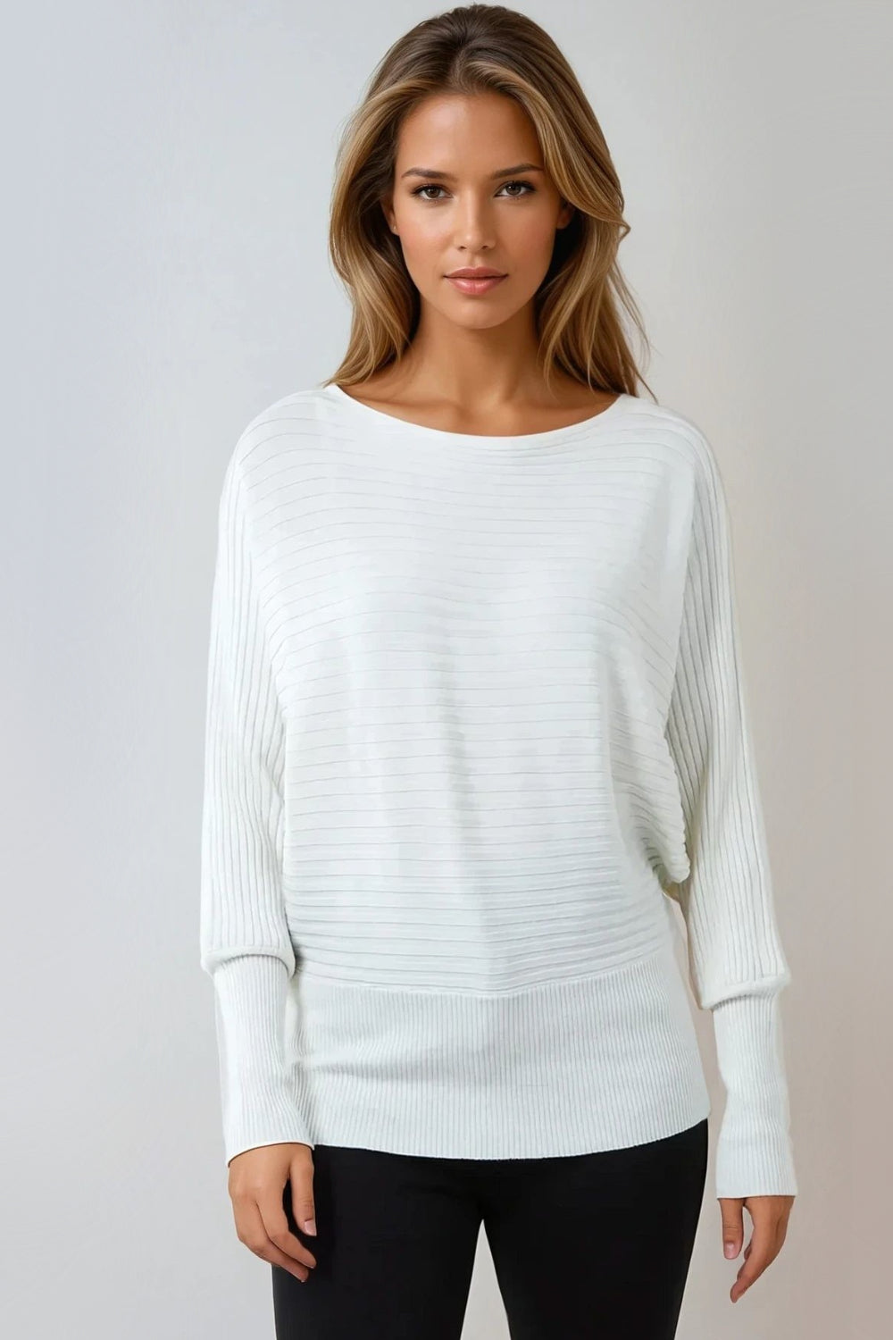 Ivory Long Sleeve Ribbed Jumper - jqwholesale.com