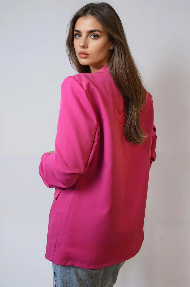 Fuchsia Blazer with Ruched Sleeves - jqwholesale.com