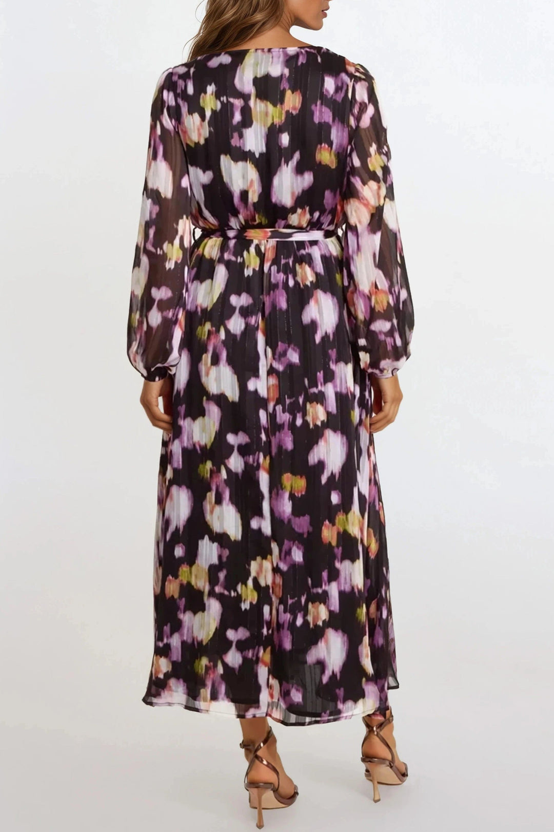 Black Abstract Print Wrap Midi Dress - jqwholesale.com