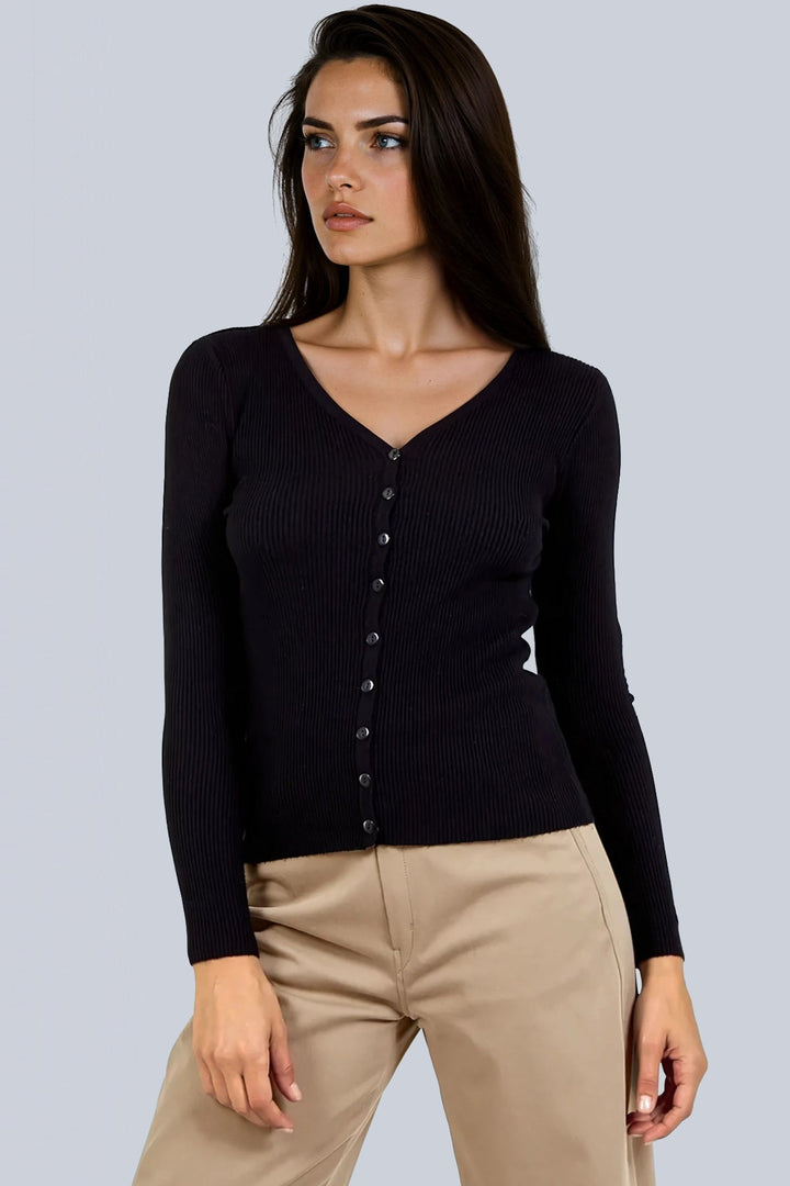 Black Ribbed Knit Cardigan