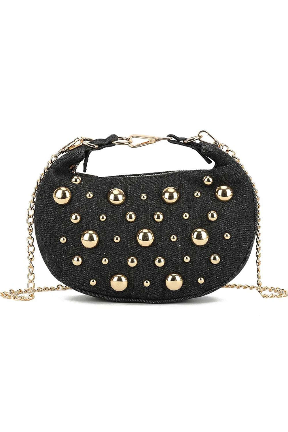 Black Denim Half Moon Mini Bag - jqwholesale.com