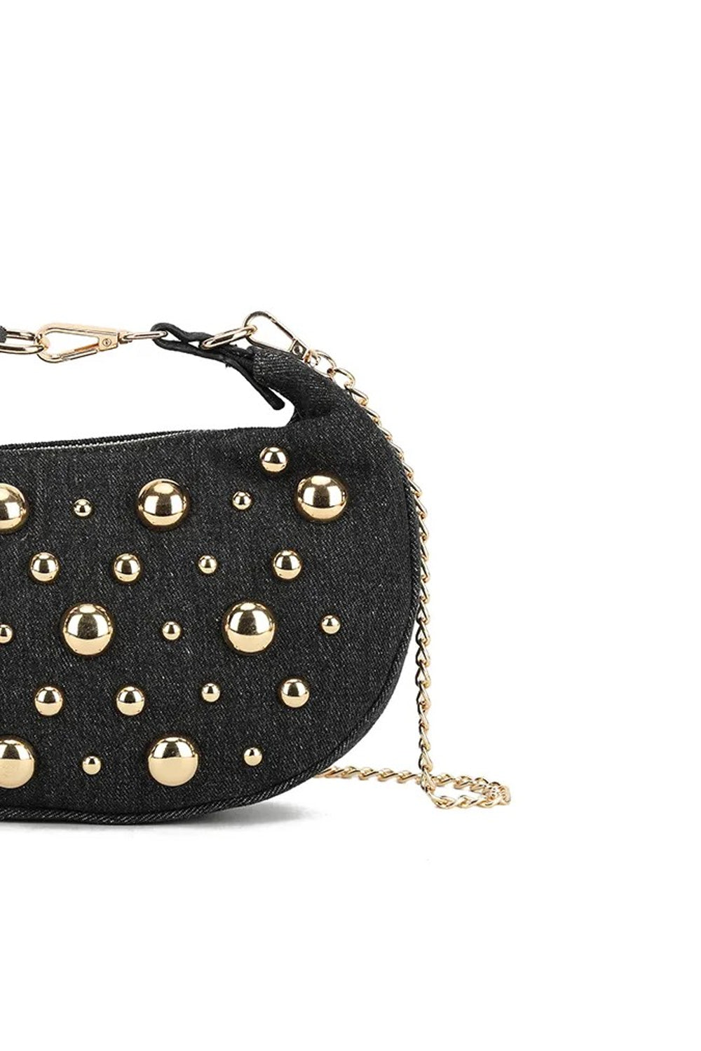 Black Denim Half Moon Mini Bag - jqwholesale.com