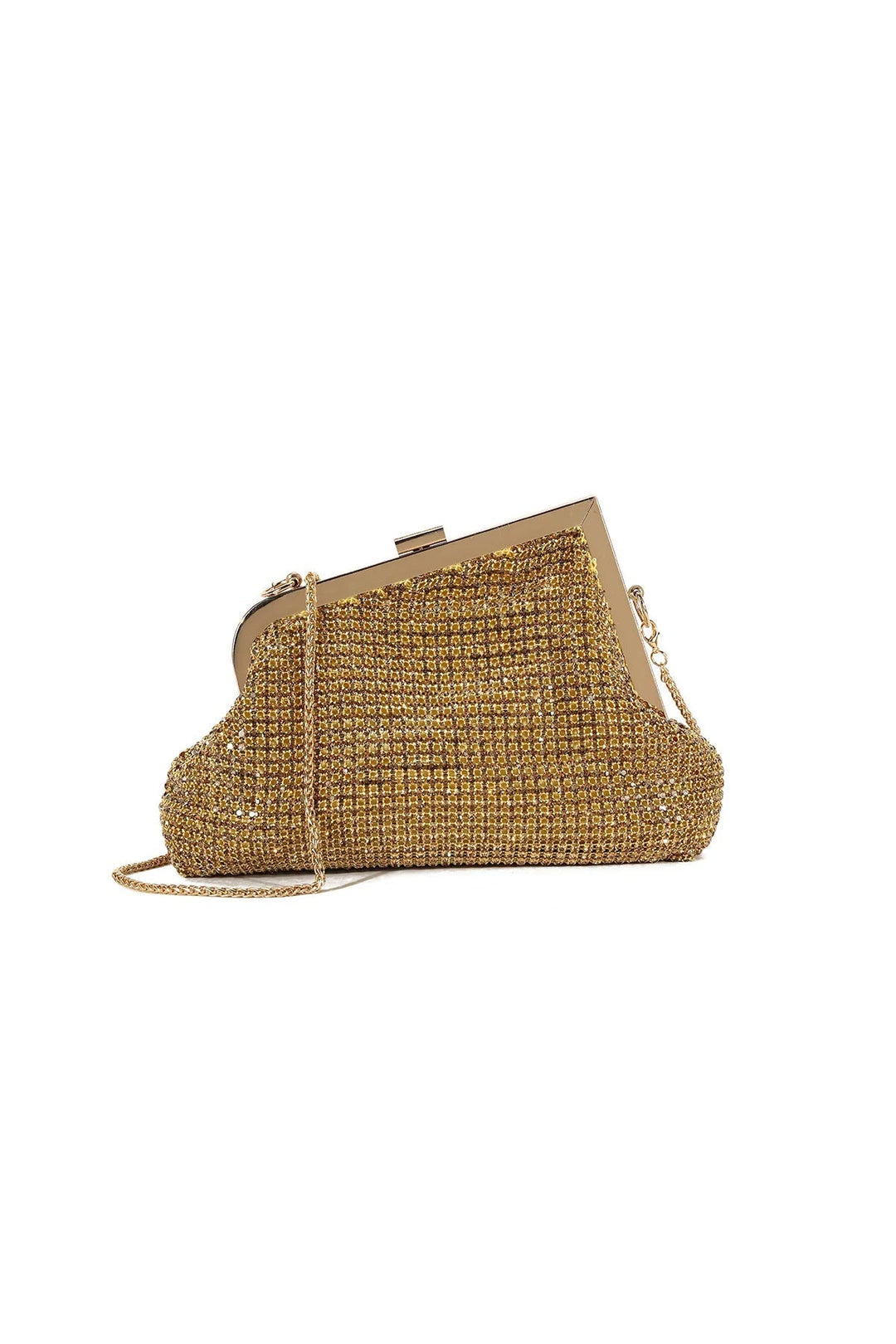 Gold Diamante Asymmetric Evening Bag - jqwholesale.com