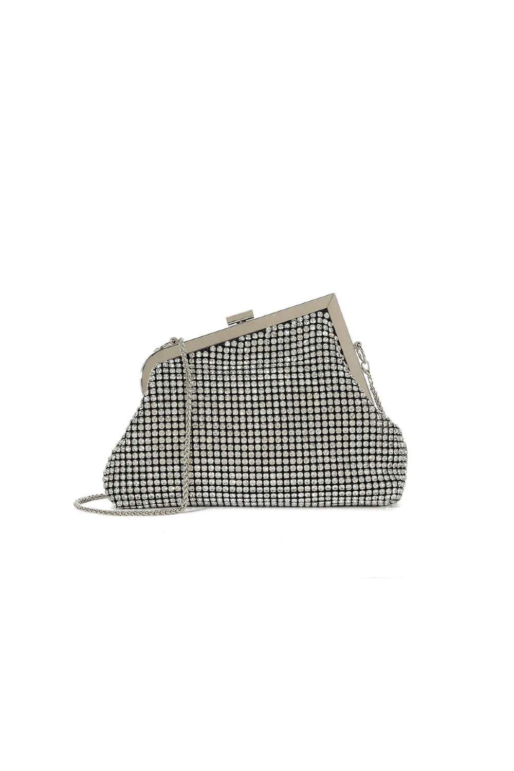 Silver Diamante Asymmetric Evening Bag - jqwholesale.com
