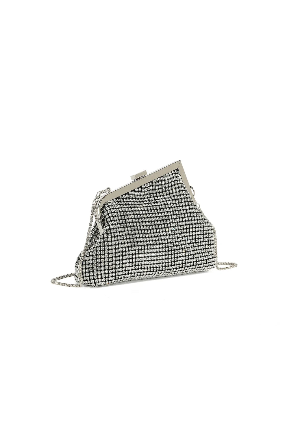Silver Diamante Asymmetric Evening Bag - jqwholesale.com