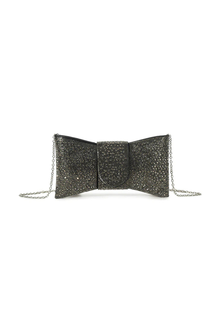 Black Diamante Bow Clutch Bag - jqwholesale.com