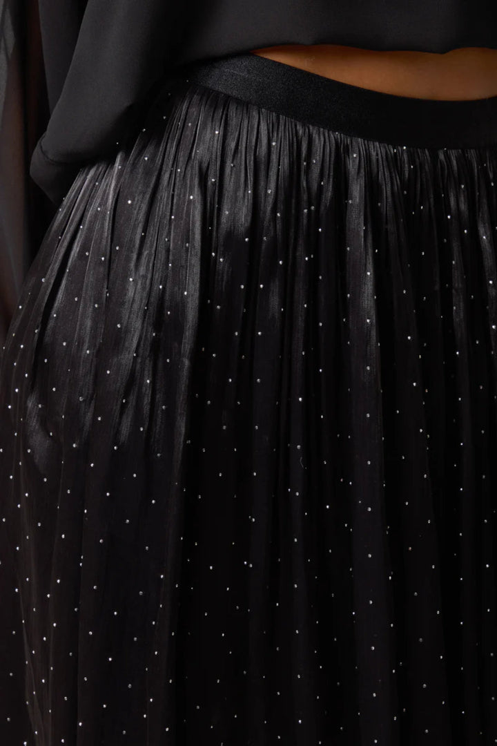 Black Diamante Embellished Pleated Midi Skirt - jqwholesale.com