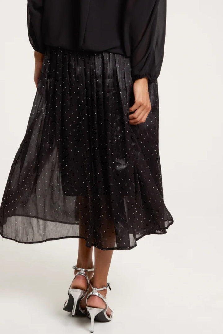 Black Diamante Embellished Pleated Midi Skirt - jqwholesale.com