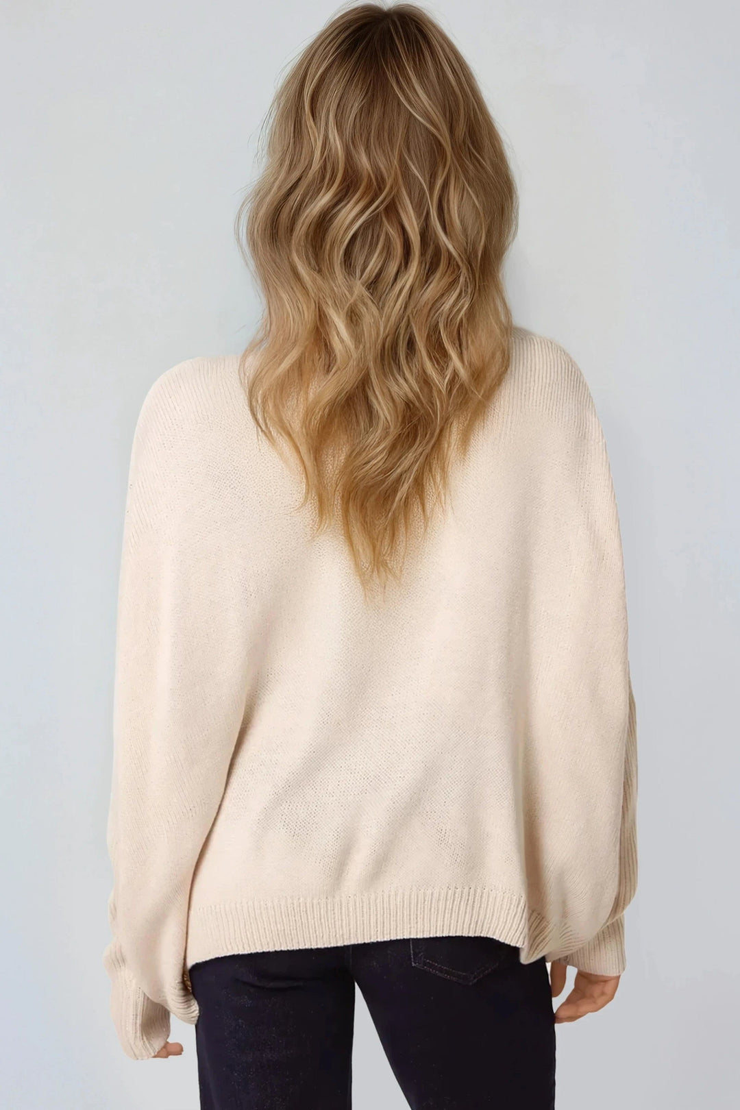 Beige Diamond V Neck Knit Jumper