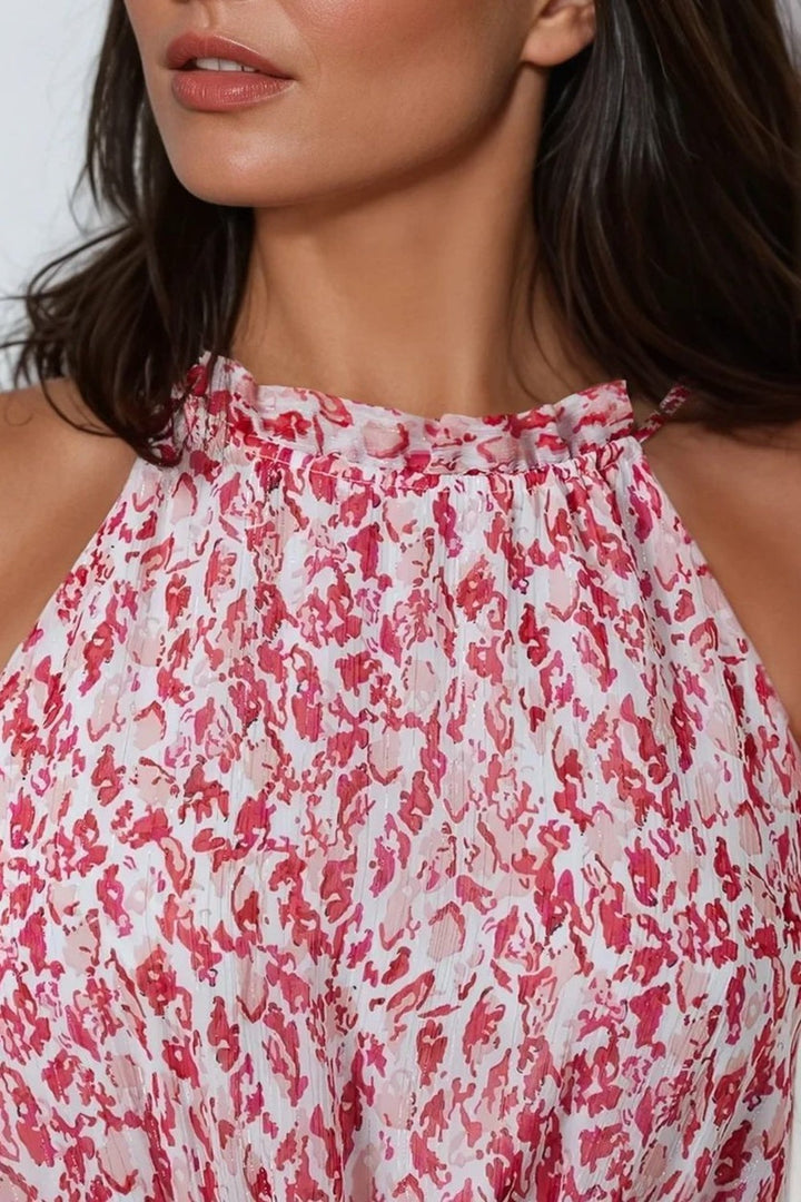 Pink Abstract Print Halterneck Maxi Dress - jqwholesale.com