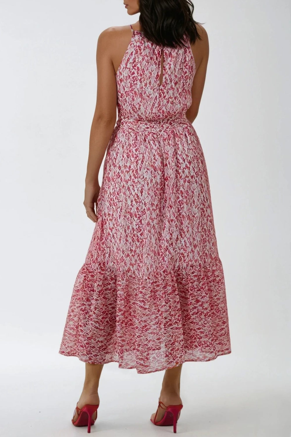 Pink Abstract Print Halterneck Maxi Dress - jqwholesale.com