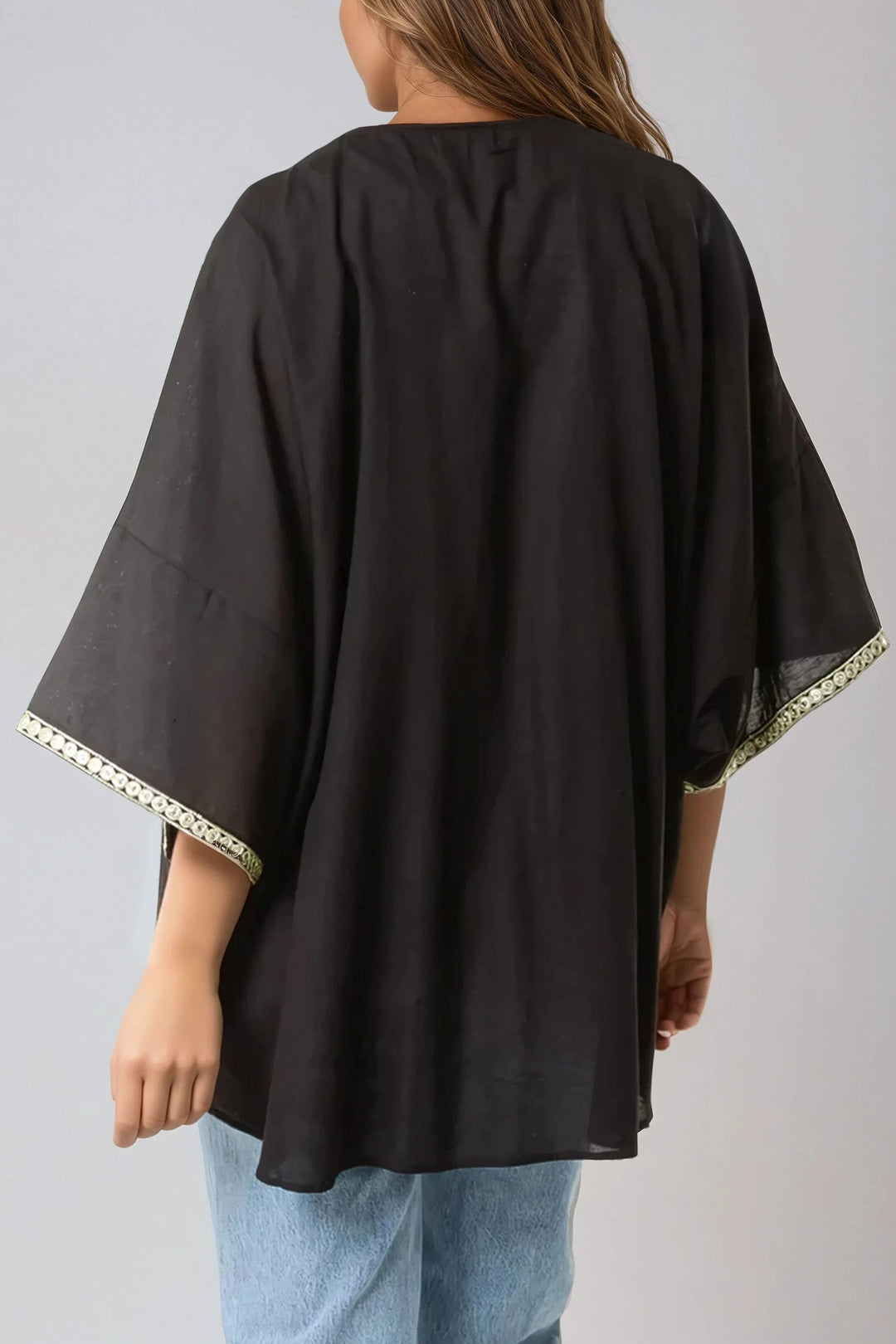 Black Embellished Edge Kimono - jqwholesale.com